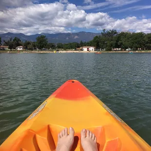 Lake, kayak, mountains