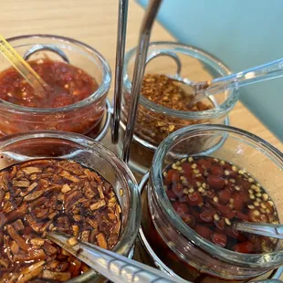a variety of sauces and condiments