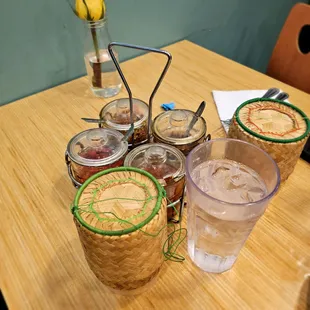 Sauces and sticky rice containers