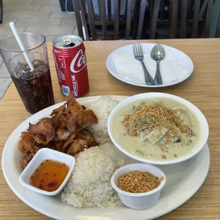 B. Green Curry Vegetables and Fried Chicken