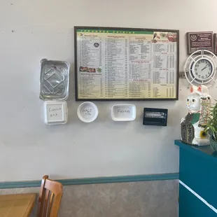 a menu on the wall
