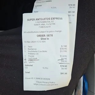 recivo de la cuenta donde inflan los precios para robarte dinero sin que lo sepas