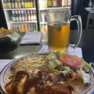 Red enchiladas with carne asada