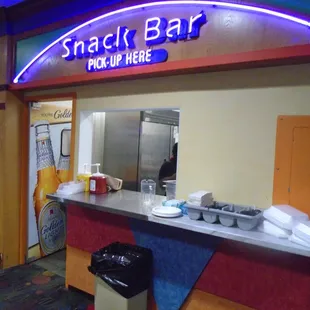 Snack Bar window in the bowling alley area.