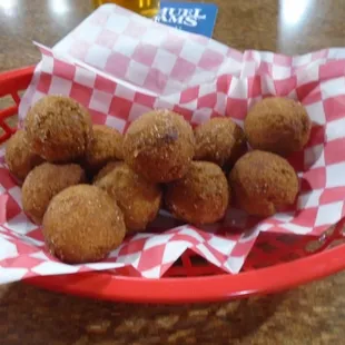 Donut holes with cinnamon sugar.