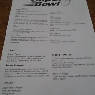 Front of the menu.