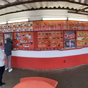 Panorama of the entire menu in front of the building