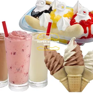 Shakes, banana splits, and ice cream cones