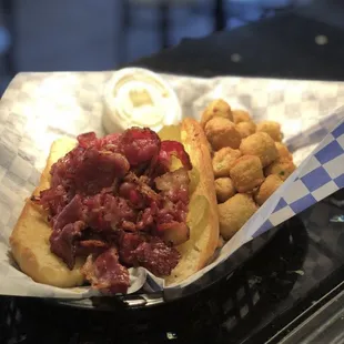 Pastrami sandwich and Okra