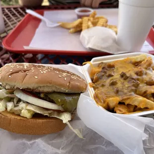 Ortega burger &amp; chili cheese fries