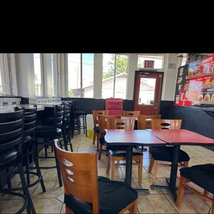 tables and chairs in a restaurant