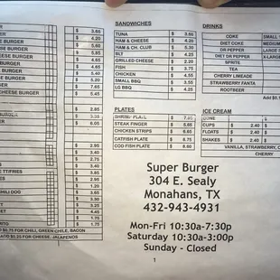Menu and hours