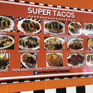 a super tacos menu