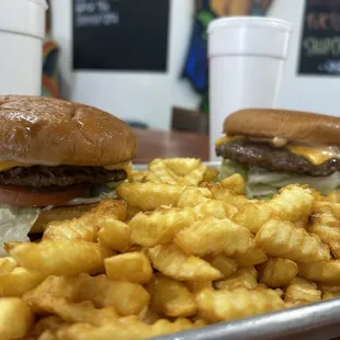 Limited Time Couples Combo  Is Back  Get 2 Old Fashion / Classic Cheese Burgers with 2 Regular Straight Cut Fries &amp; 2 Drinks