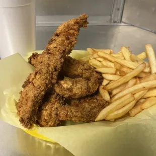HANDCUT HAND SEASONED &amp; BATTERED DEEP FRIED CHICKEN STRIPS  COMES IN 3 PC. (OR) 5 PC.