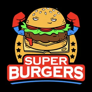 Superburgers logo as well as his side kick the Flash Fry....