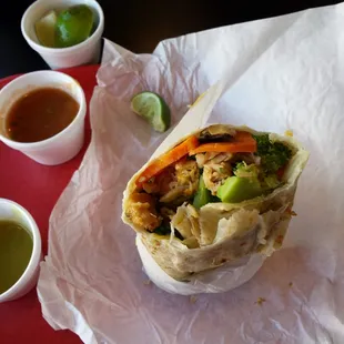 Vegetarian burrito with chicken