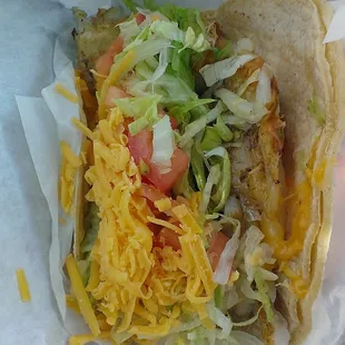 Fish taco ($2.50). Grade:B.  Thick piece of fish, but not like a classic fish taco, e.g. no fish sauce or cilantro.