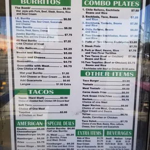 Menu as of 1-24-2022