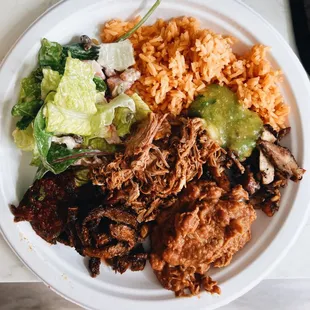 Here is what the food looked like from the catering trays. We made the salad ourselves. The meats - al pastor, carnitas, grilled chicken.