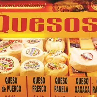 a display of cheeses