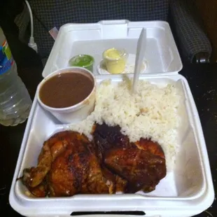 Half Chicken with side of rice and beans