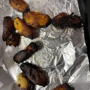 The plantains were saturated in oil.  We were forced to put them in the oven and burn the oil off