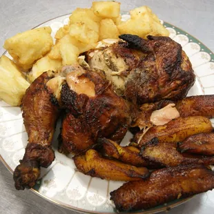 1/2 chicken yuca, plantain