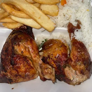 1/2 Chicken - Dark Meat with fries and rice