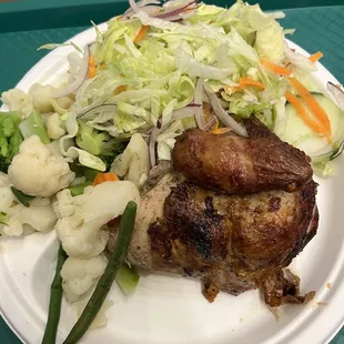 1/4 Chicken - White Meat with salad and steamed veggies