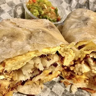 Breakfast burrito w/hashbrowns,cheese,sausage &amp; eggs, fresh salsa on the side, just delicious.