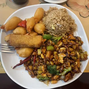 Kung pow chicken and sweet-and-sour shrimp, lunch special