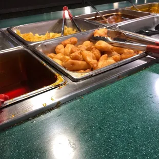 Sweet and sour chicken on the buffet