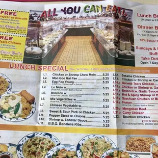the menu for the restaurant