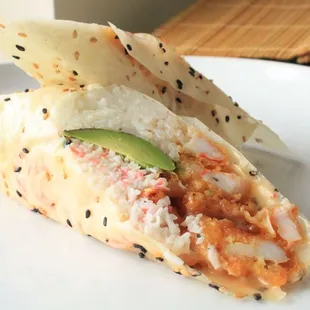 a close up of a burrito