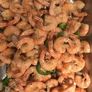 shrimp and peppers in a bowl