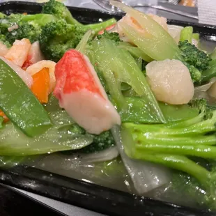 Seafood Delight. Comes with white rice, I substituted fried rice.