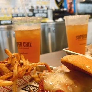 The Hot Honey. Rosemary Fresh cut fries. Sweet tea/lemonade