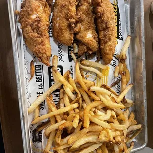 chicken tenders and salt fries