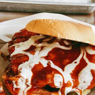 a chicken sandwich on a bun