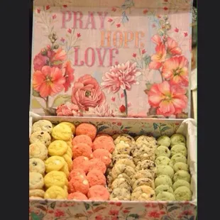a variety of cookies in a box