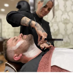 We do hot shaved full service barbers style....