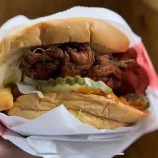 Spicy chicken deluxe, with a sneaky little fry on the left