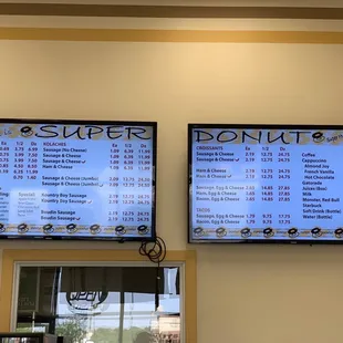 menus and prices on the wall