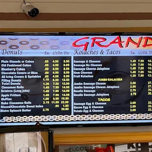 a menu on a large screen