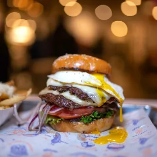 super cheese burger w/egg and mushrooms $15