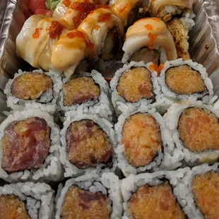 Spicy Maki mix, shrimp tempura maki