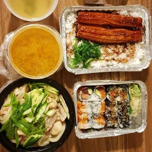 Unadon, Black Forest Maki, Traffic Light Maki, Spicy Seafood Udon Soup