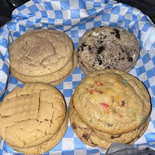 a variety of cookies in a basket