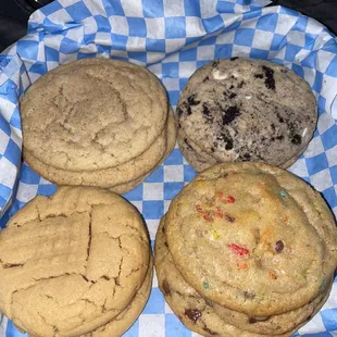 a variety of cookies in a basket